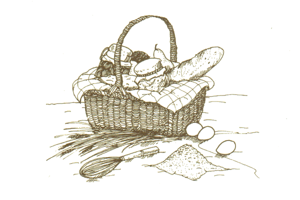 Drawing of bread basket from page 40 of the Breakfast Book