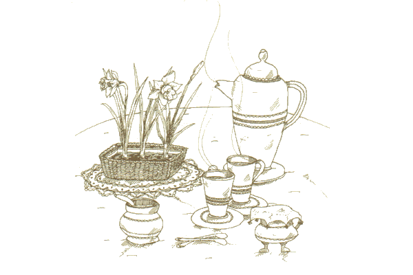 Drawing of a coffee setting from page 116 of the Breakfast Book