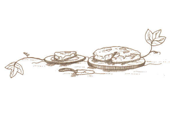 Drawing of a hazelnut flan from page 90 of the Supper Book